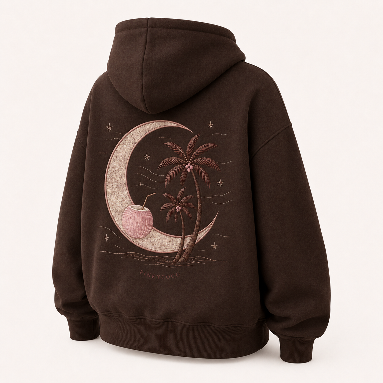 Back view of the PinkyCoco Coconut Moon oversized fleece hoodie