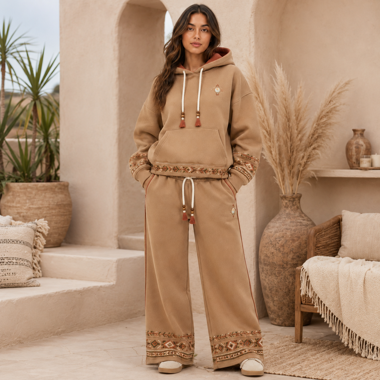 Back view of the PinkyCoco Desert Coco Nomad hoodie and sweatpants