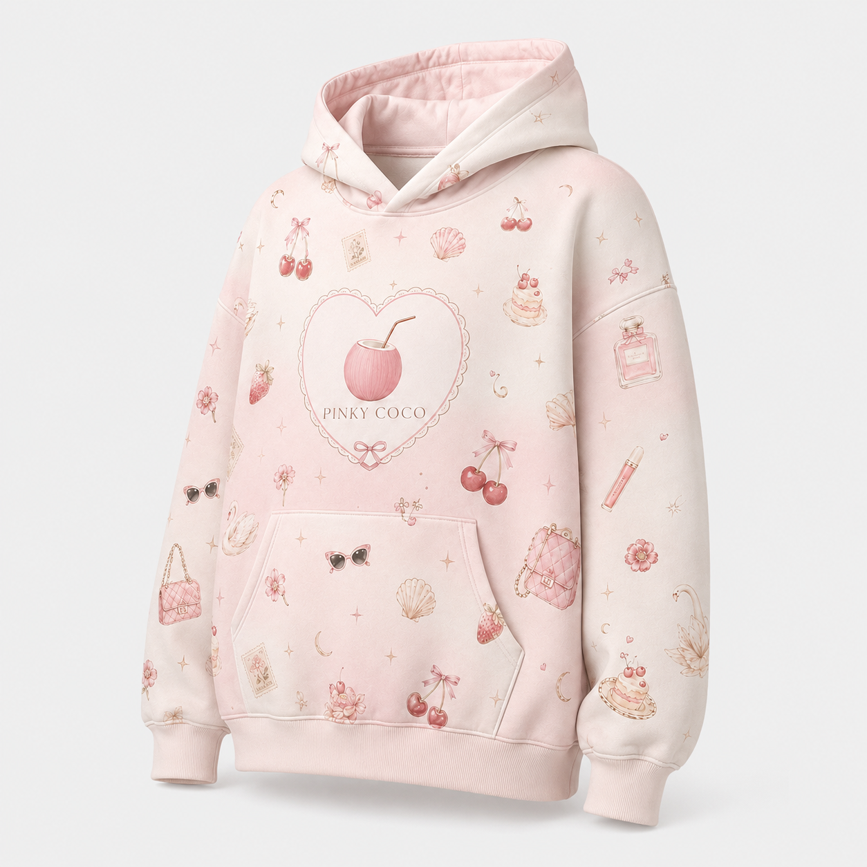 Back view of the PinkyCoco Dream Diary oversized fleece hoodie
