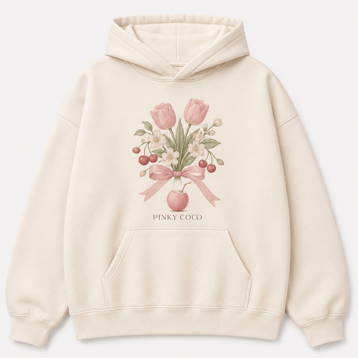 Back view of the PinkyCoco Flower Market oversized fleece hoodie