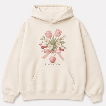 Back view of the PinkyCoco Flower Market oversized fleece hoodie
