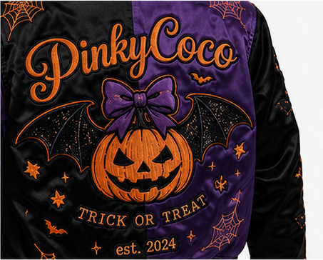 PinkyCoco Halloween Women's Satin Bomber Jacket, back view