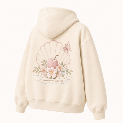Back view of the PinkyCoco Lumeria Pearl Tide oversized fleece hoodie