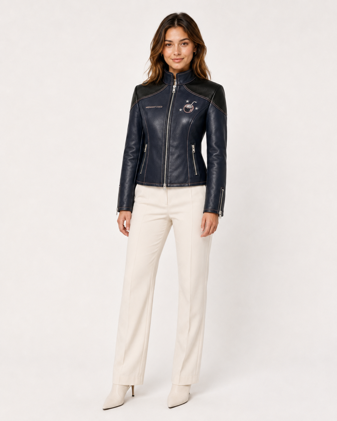PinkyCoco Midnight Star Women's Leather Fashion Jacket, back view