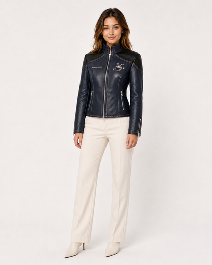 PinkyCoco Midnight Star Women's Leather Fashion Jacket, back view