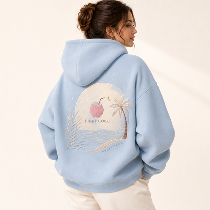 Back view of the PinkyCoco Moon Tide oversized fleece hoodie