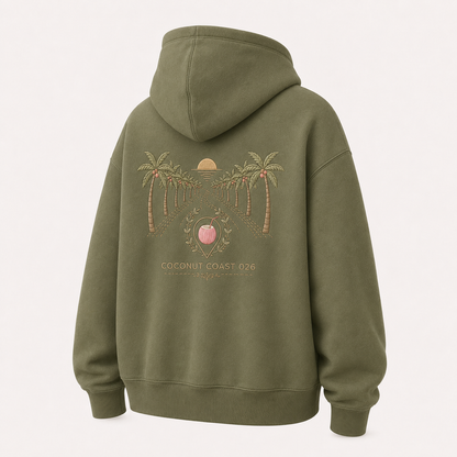 Back view of the PinkyCoco Olive Coconut Coordinates oversized fleece hoodie