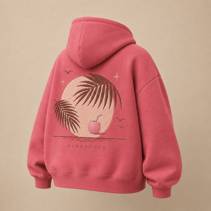 Back view of the PinkyCoco Palm Shadows oversized fleece hoodie