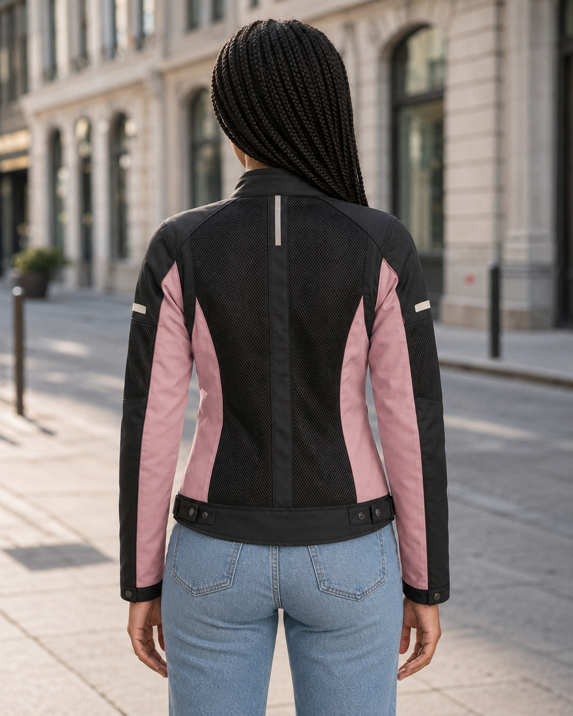 PinkyCoco Pink Mesh Ventilated Riding women's racing jacket, back view