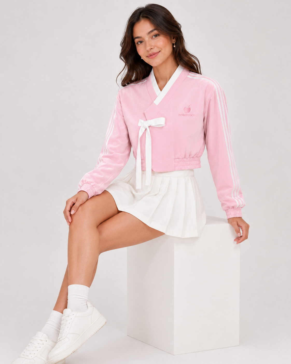 PinkyCoco Pink Striped Bow Women's Fashion Jacket, back view