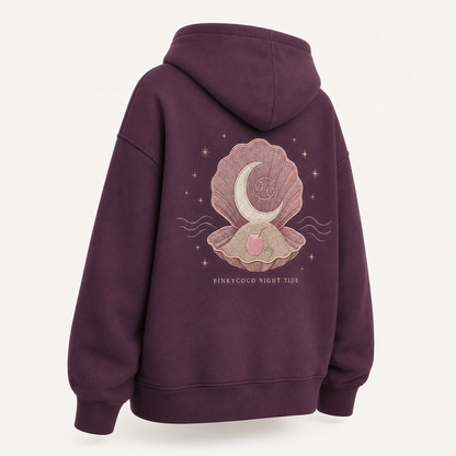 Back view of the PinkyCoco Plum Zodiac Shell Night oversized fleece hoodie