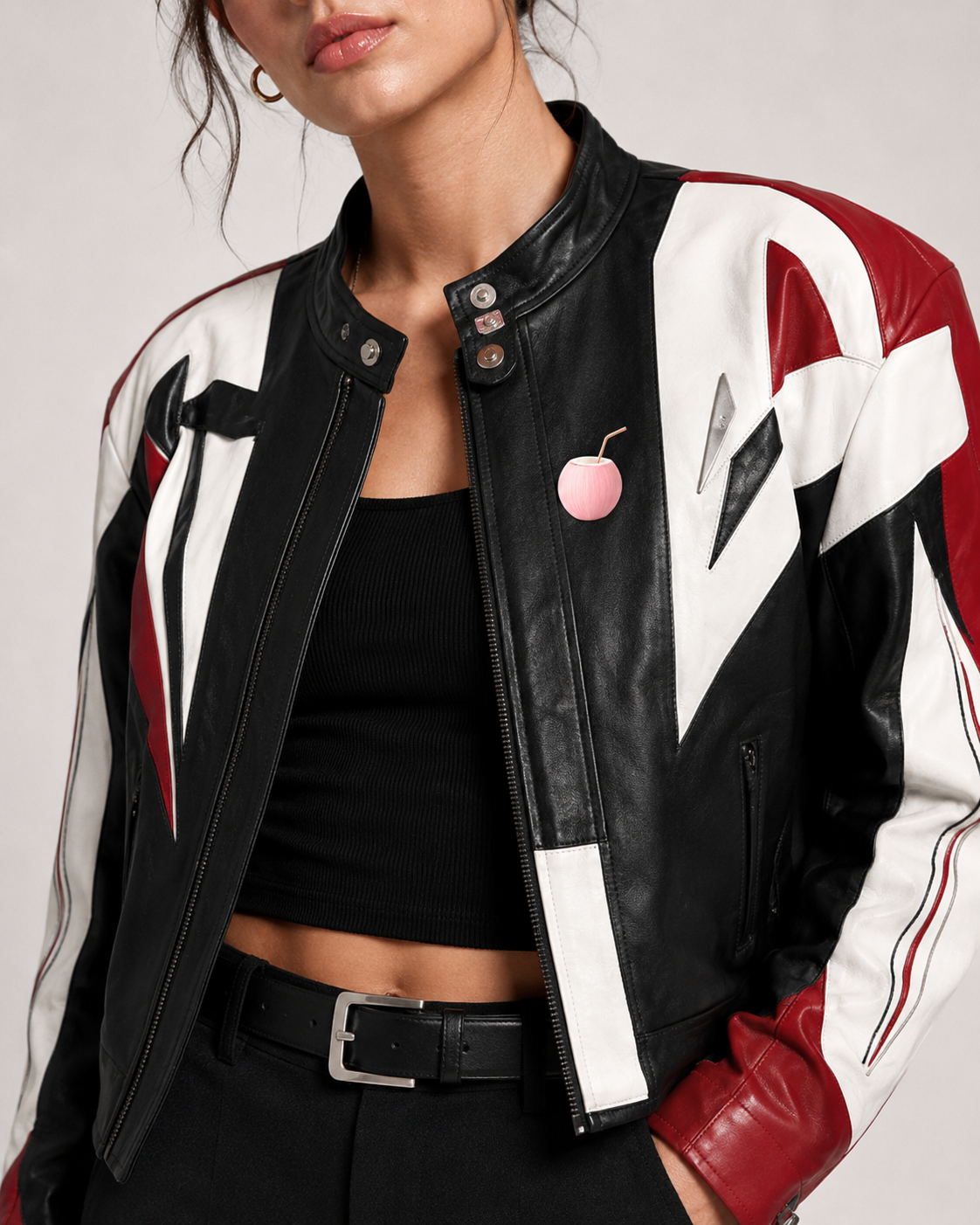 PinkyCoco Red Black Wing women's racing jacket, back view