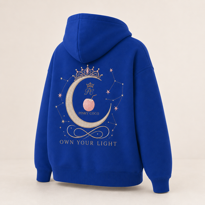 Back view of the PinkyCoco Royal Crown Moon oversized fleece hoodie