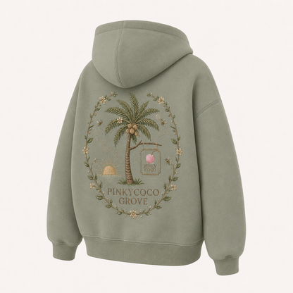 Back view of the PinkyCoco Sage Bee Coconut Grove oversized fleece hoodie