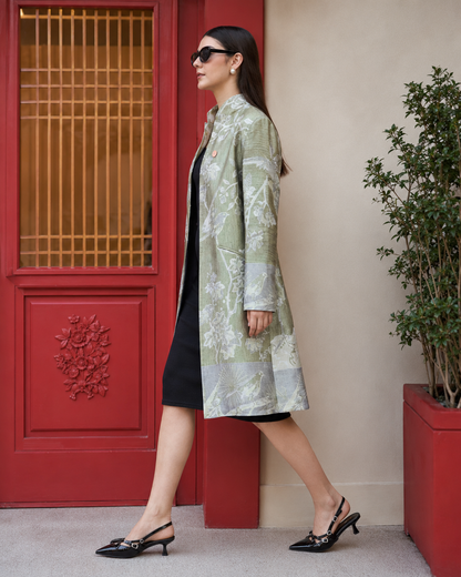 PinkyCoco Sage Floral Women's Statement Coat, back view