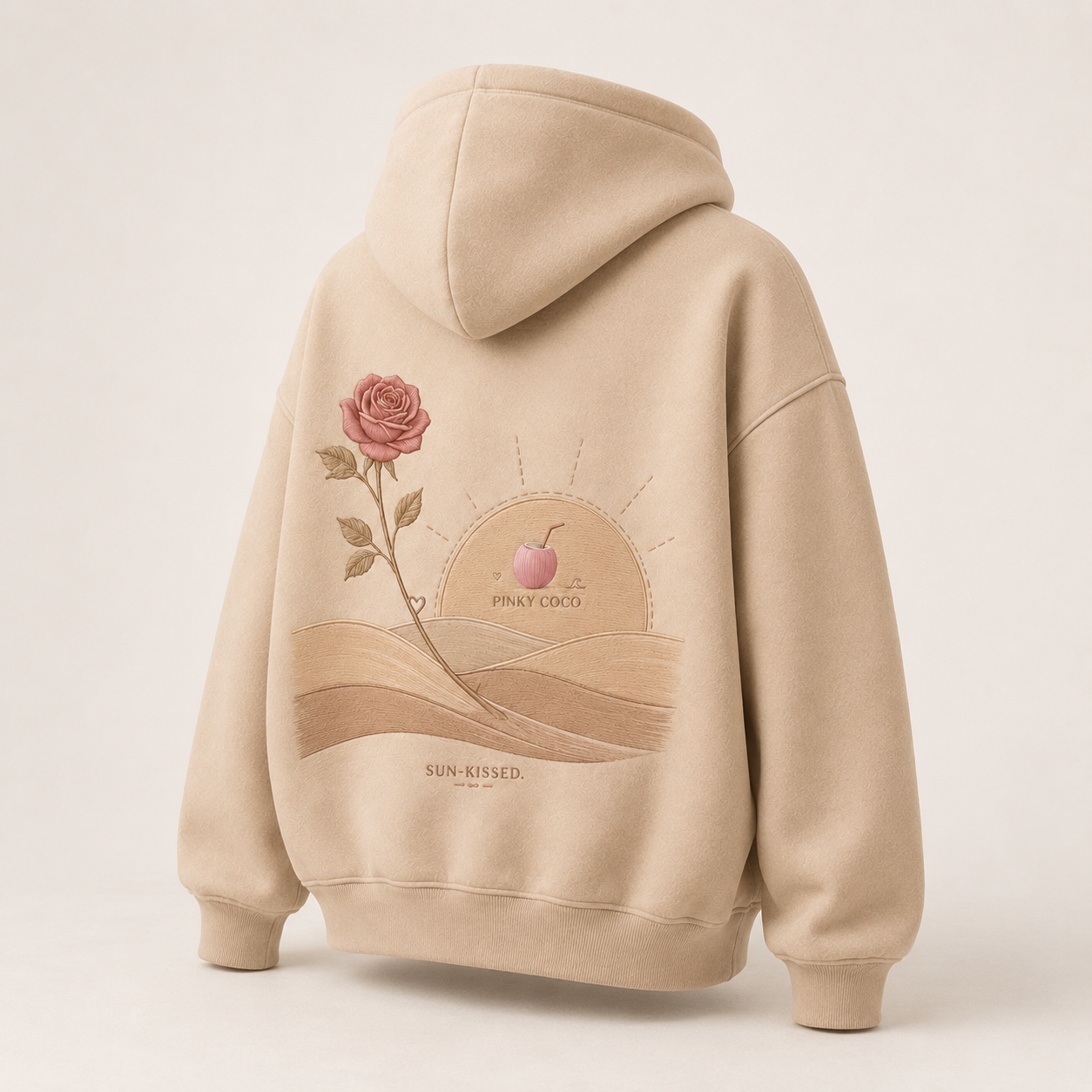 Back view of the PinkyCoco Sand Rose Horizon oversized fleece hoodie