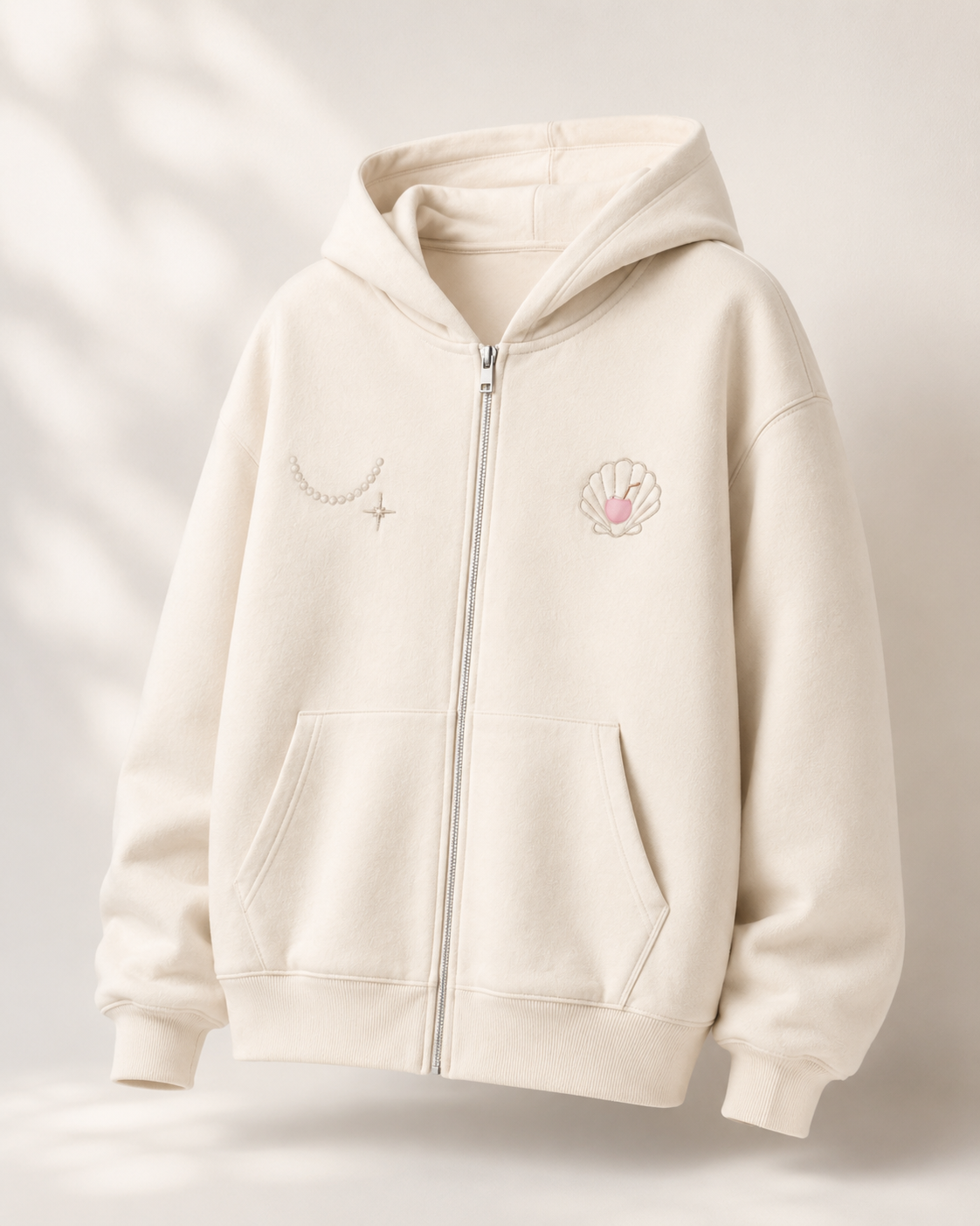 Back view of the PinkyCoco Seashell Jewellery Box fleece zip hoodie