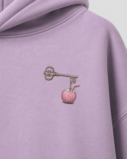 Back view of the PinkyCoco Strawberry Chateau oversized fleece hoodie