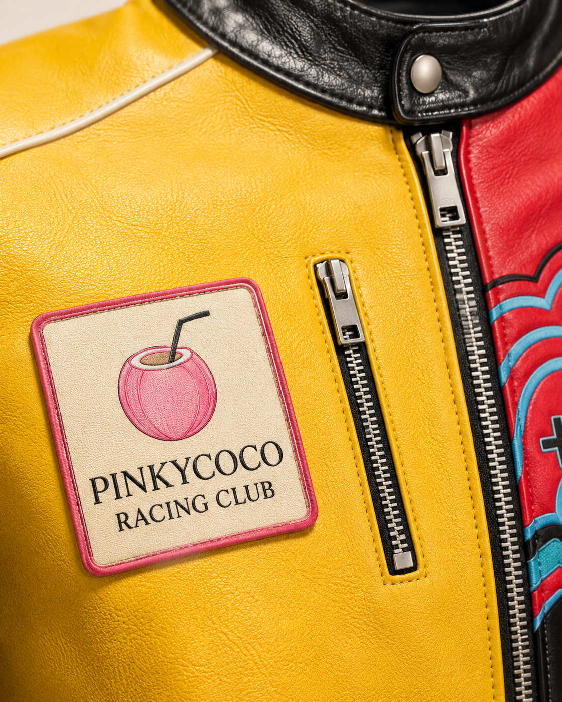 PinkyCoco Yellow Pop Spiked women's racing jacket, back view