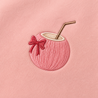 Model showing the back of the PinkyCoco Blush Ribbon Sunset hoodie