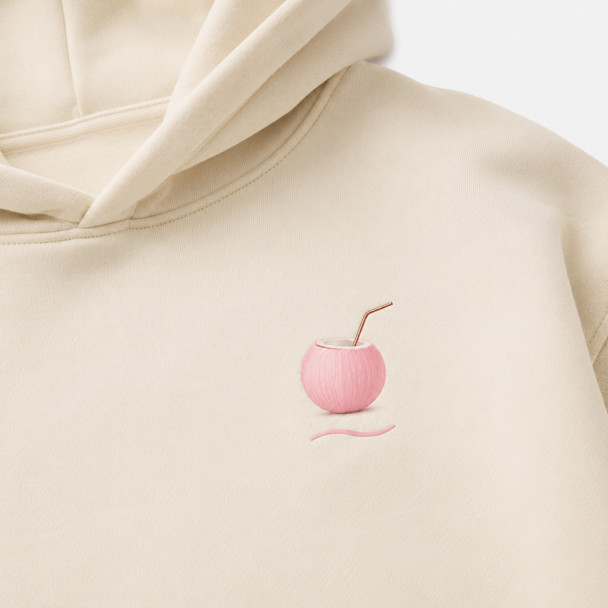 Model showing the back of the PinkyCoco Blush Wave Coco hoodie
