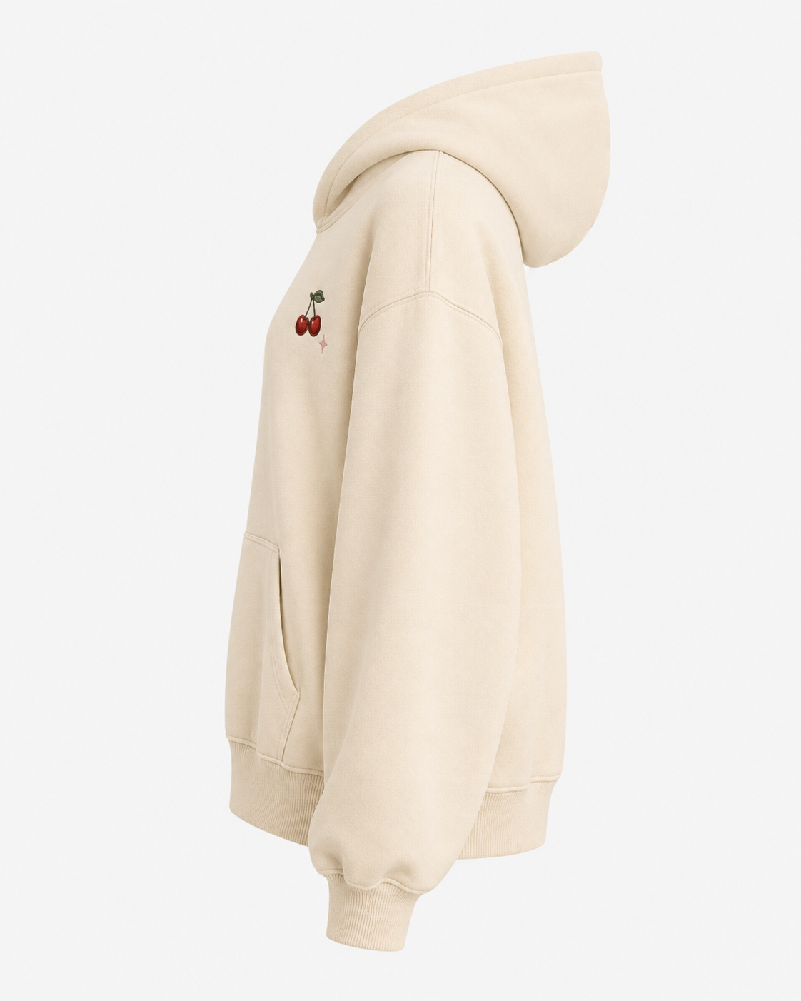 Model showing the back of the PinkyCoco Cherry Picnic hoodie
