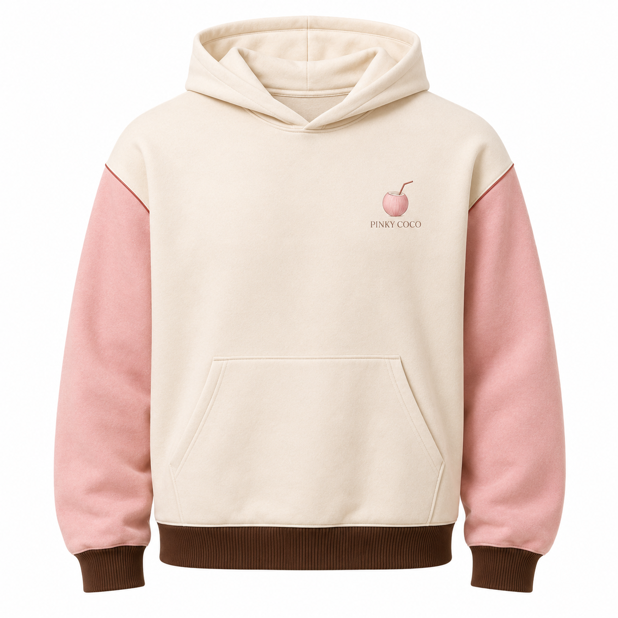 Front view of the Coconut Cream PinkyCoco Coco Duo fleece hoodie