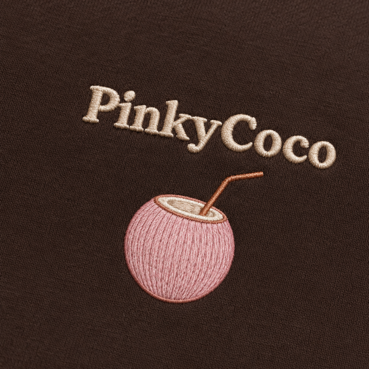Model showing the back of the PinkyCoco Cocoa Coffee Palm hoodie