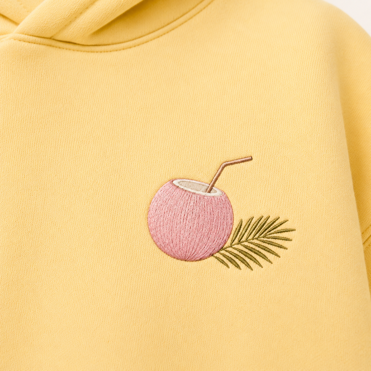 Model showing the back of the PinkyCoco Coconut Farm Morning hoodie