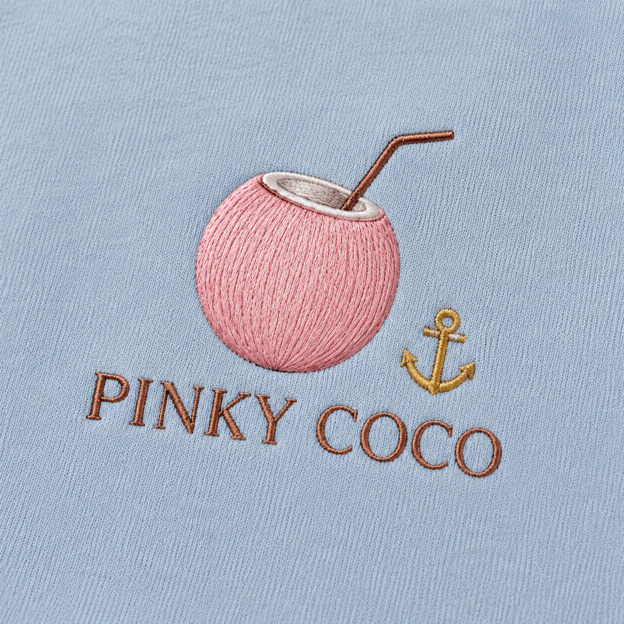 Model showing the back of the PinkyCoco Dove Over Powder Tide hoodie