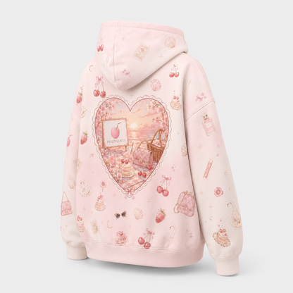Model showing the back of the PinkyCoco Dream Diary hoodie