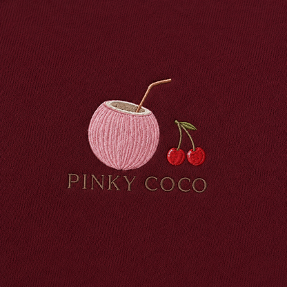 Model showing the back of the PinkyCoco Maroon Cherry Constellation hoodie