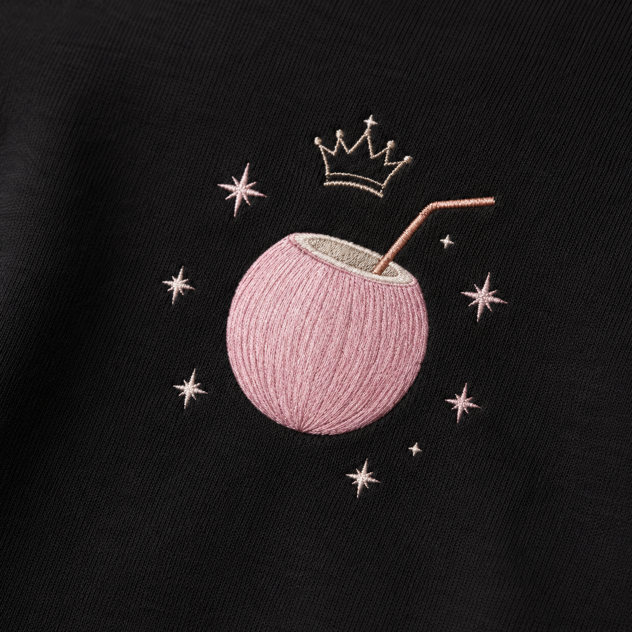 Model showing the back of the PinkyCoco Midnight Palm Constellation hoodie