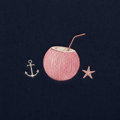 Model showing the back of the PinkyCoco Navy Moon Tide Anchor hoodie