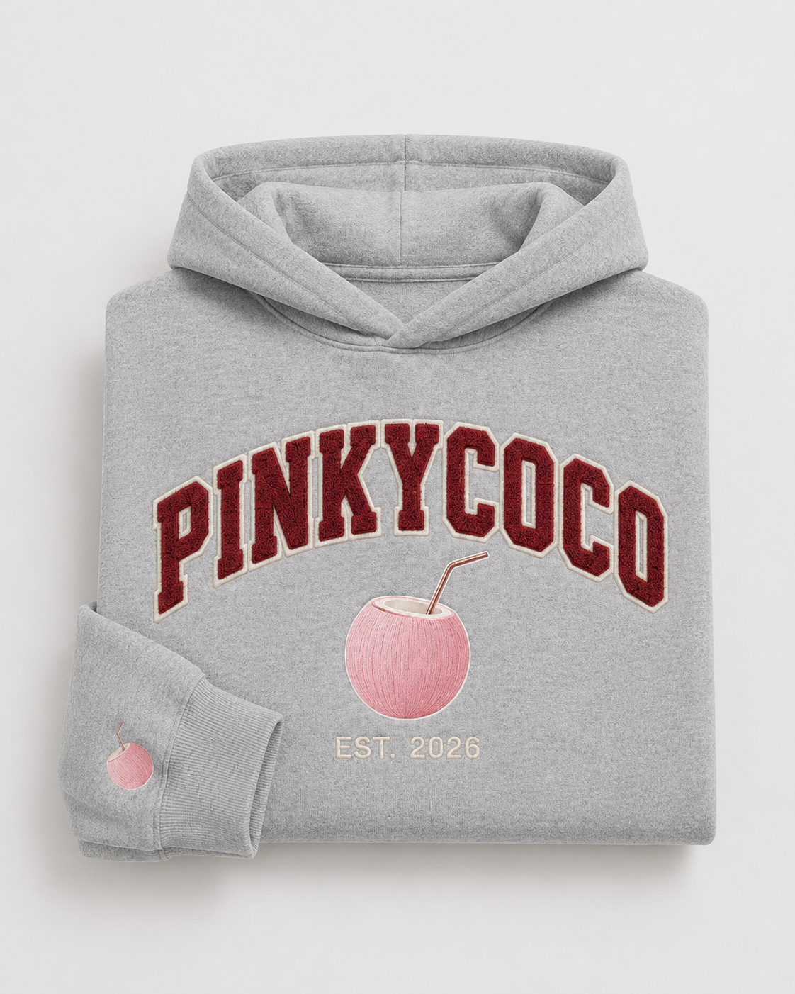 Model showing the back of the PinkyCoco Signature Coco hoodie