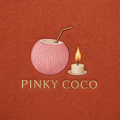 Model showing the back of the PinkyCoco Terracotta Candle Sun Dunes hoodie