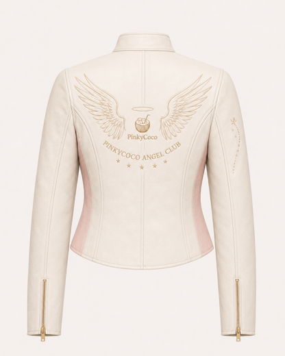 PinkyCoco Angel Wing Pearl Women's Leather Fashion Jacket, side view