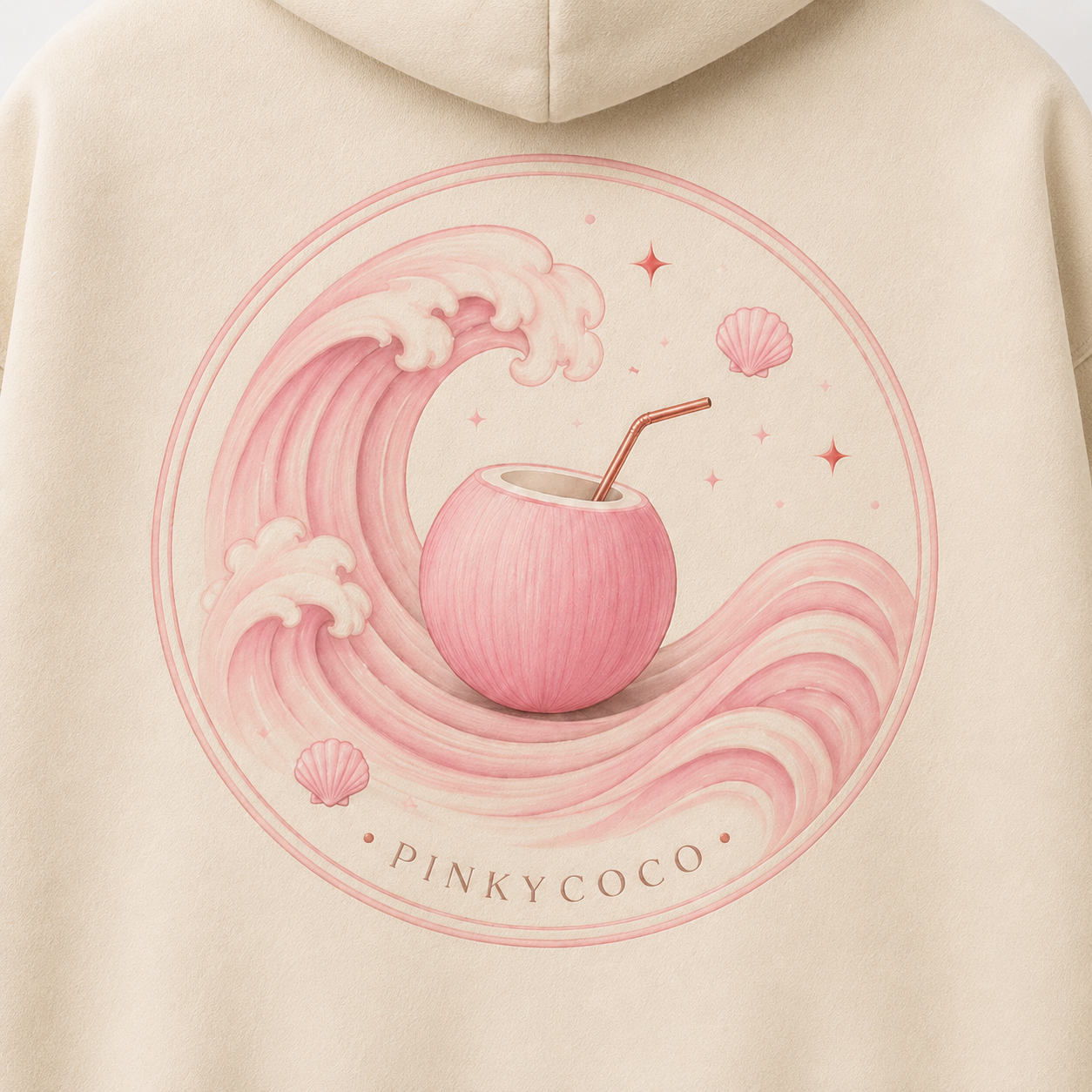 Side view of the PinkyCoco Blush Wave Coco women's hoodie