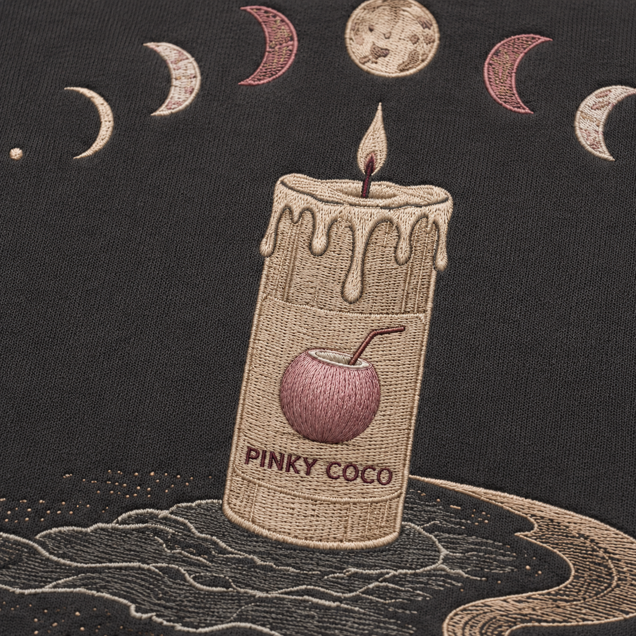 Side view of the PinkyCoco Candlelight Moon Shore women's hoodie