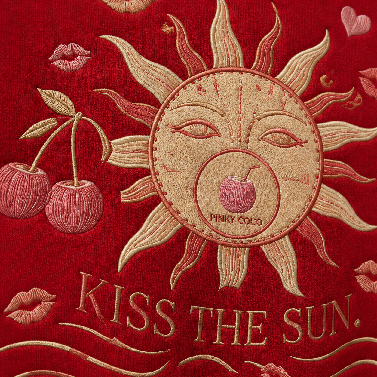 Side view of the PinkyCoco Cherry Kiss Sunset women's hoodie