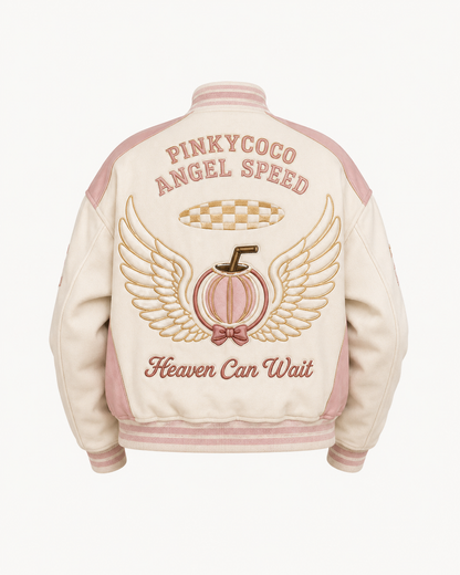 Side view of the PinkyCoco Coco Angel Speed women's satin racing jacket