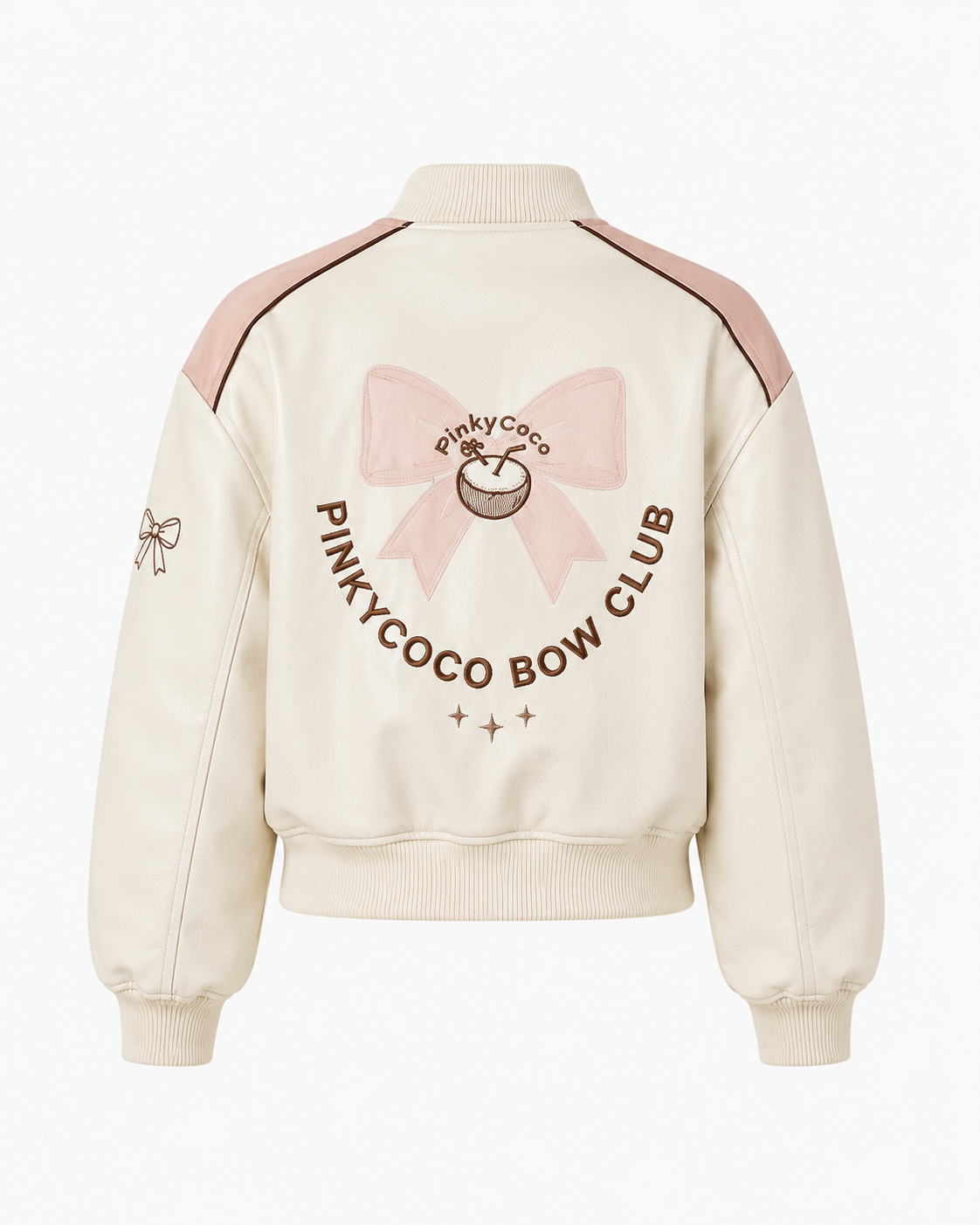 PinkyCoco Coco Bow Ivory Women's Satin Bomber Jacket, side view