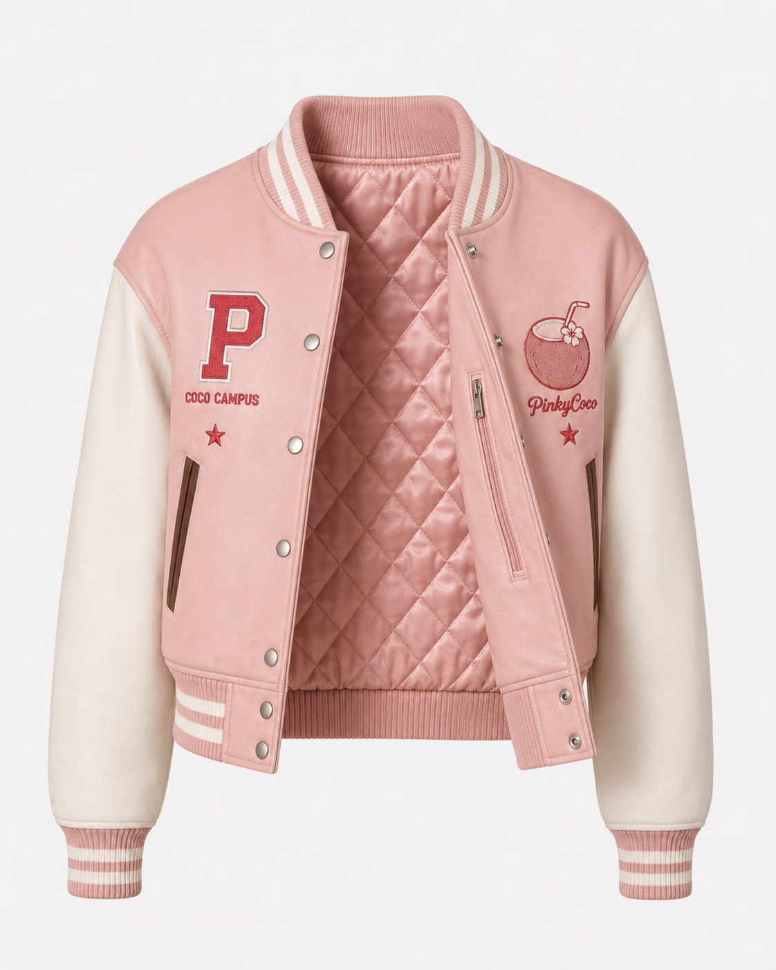 PinkyCoco Coco Campus Women's Leather Fashion Jacket, side view