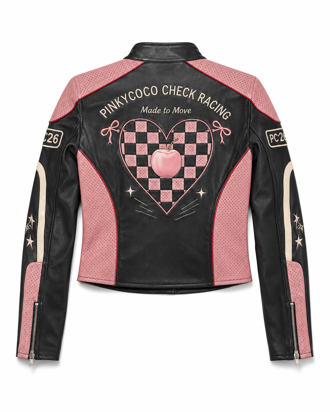 PinkyCoco Coco Check Perforated women's racing jacket, side view