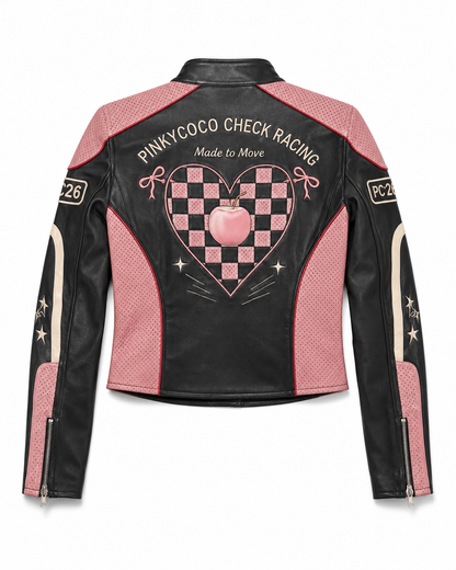 PinkyCoco Coco Check Perforated women's racing jacket, side view