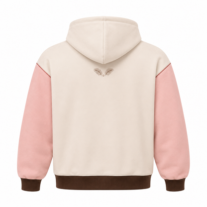 Back view of the Coconut Cream PinkyCoco Coco Duo fleece hoodie