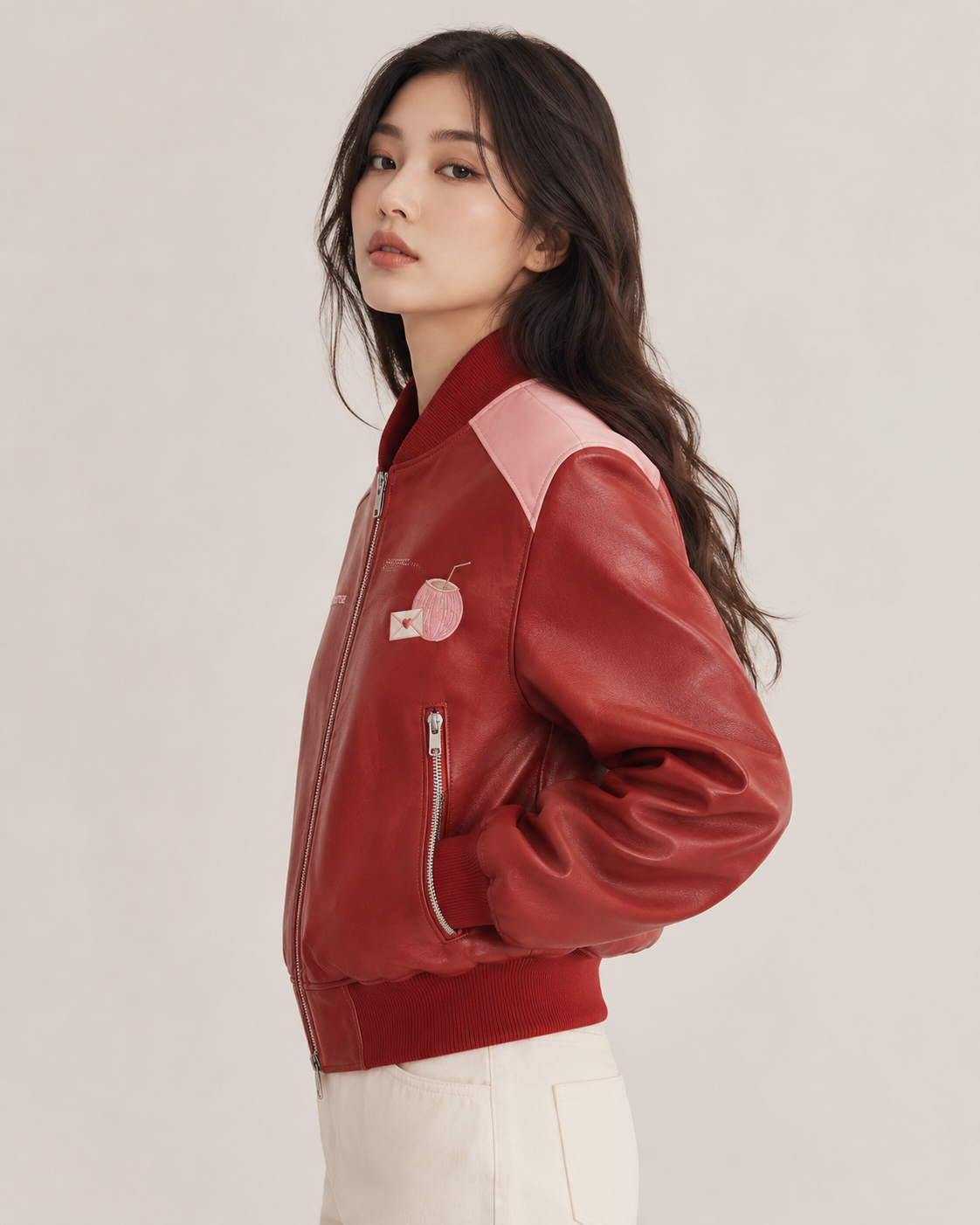 PinkyCoco Coco Love Letter Women's Satin Bomber Jacket, side view