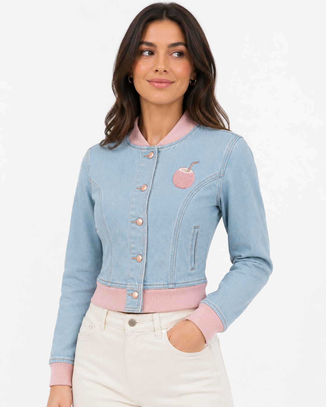 PinkyCoco Coco Pink Women's Denim Jacket, side view