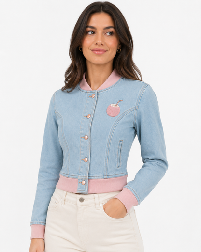 PinkyCoco Coco Pink Women's Denim Jacket, side view