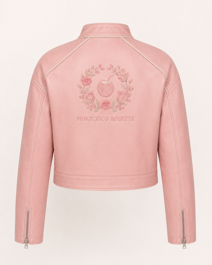PinkyCoco Coco Rosette Women's Leather Fashion Jacket, side view